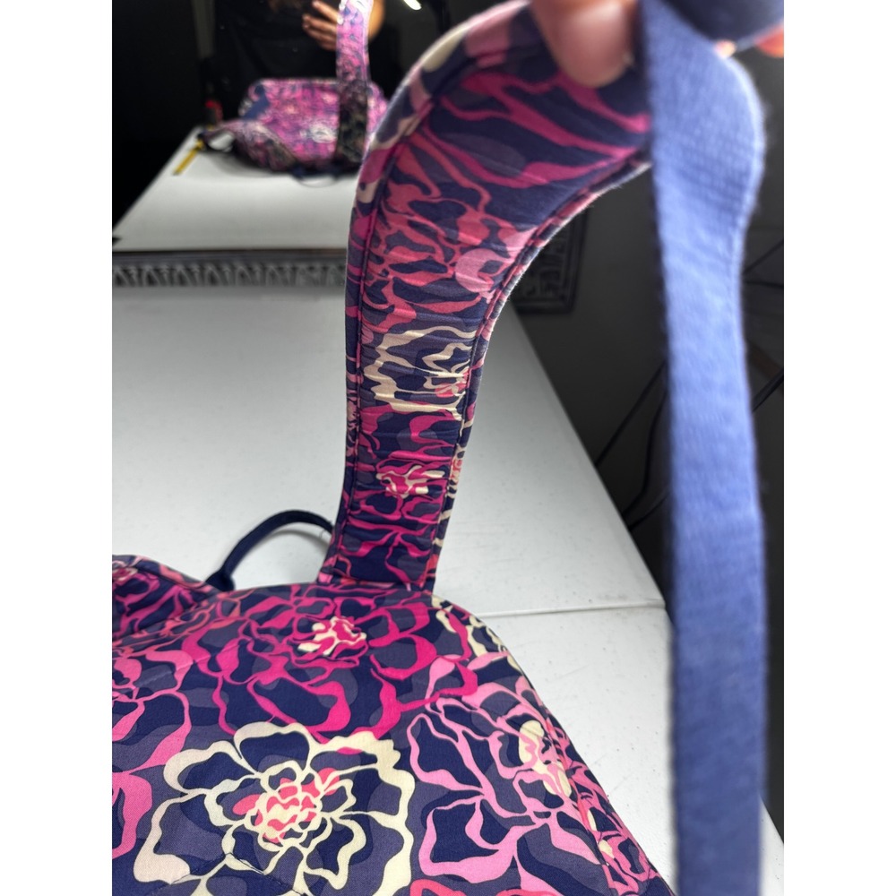 Vera Bradley Quilted Cotton Backpack Pink Navy Blue Floral School Travel Bag - Picture 8 of 16